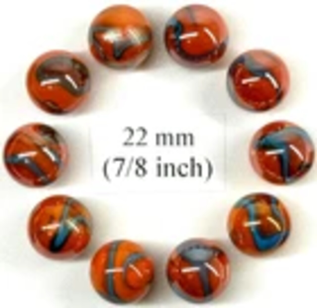 VALKYRIE Orange/Blue Iridescent Glass Marbles 22mm (7/8 inch) SHOOTER Taw (Lot of 10)